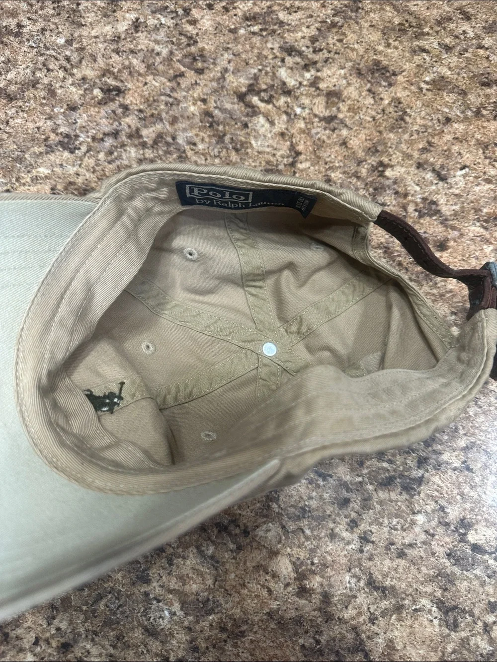 Ralph Lauren Tan Baseball Cap with Olive Green Pony Leather Adjustable Strap